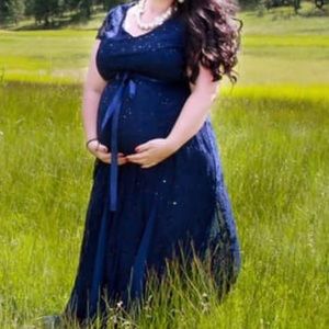 Blue lace dress Great for maternity photo shoot
